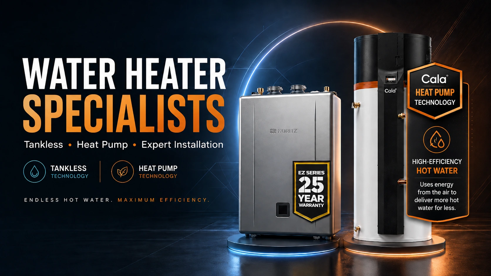 Water Heater Specialists: Noritz tankless and Cala heat-pump water heaters
